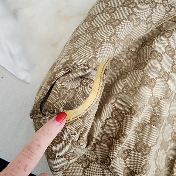 Gucci GG Canvas Abbey Line Purse Brown Beige Monogram Shoulder Bag Purse - Picture 10 of 16